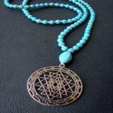 Turquoise and Shree Yantra Pendant, Necklace